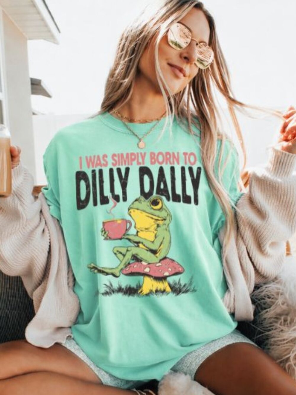 NEW Funny I Was Born To Dilly Dally Graphic Tee Short Sleeve T-Shirt for Women